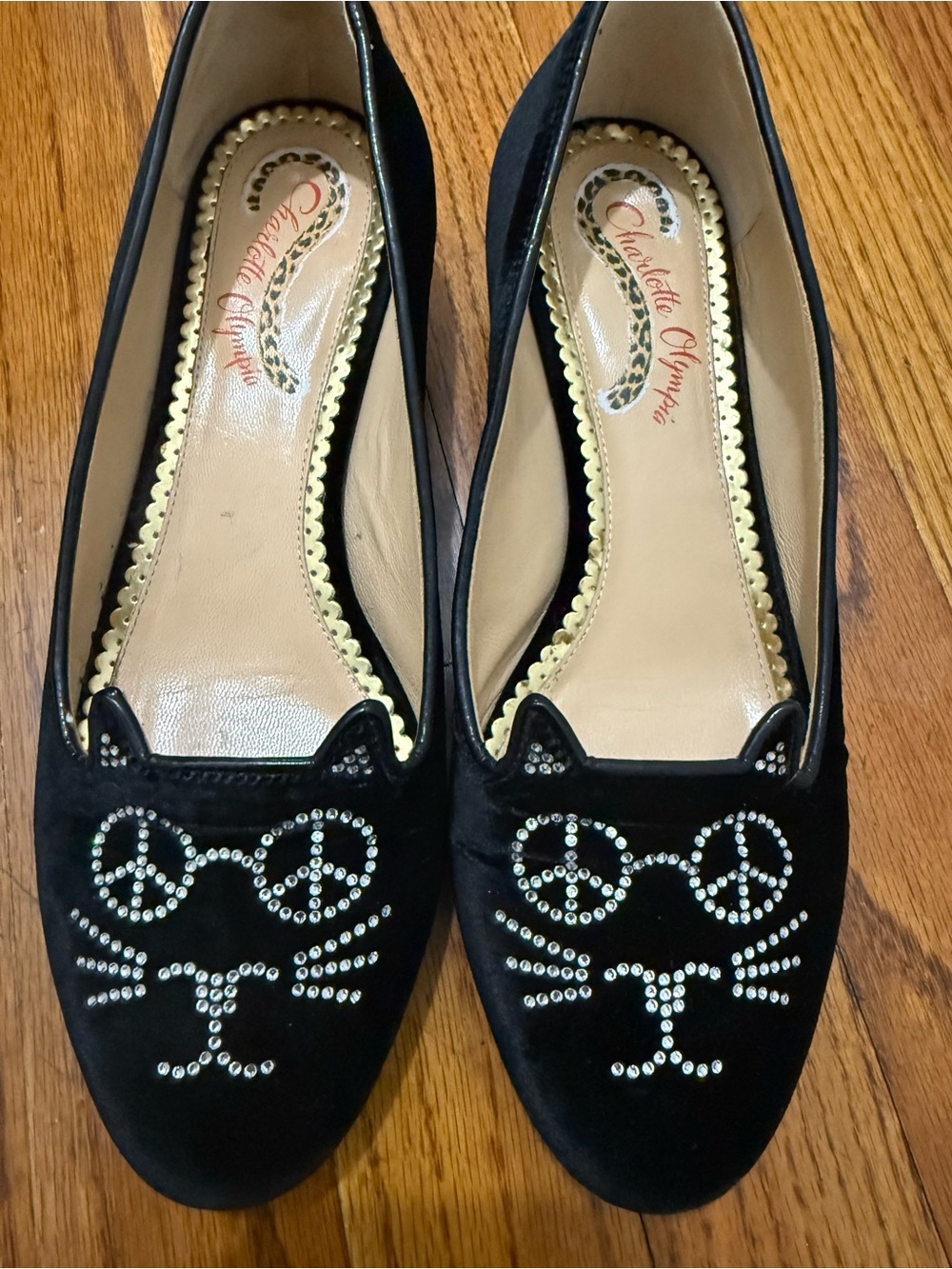 Charlotte Olympia Black Crystal Cat Face Loafers - Picture 2 of 5